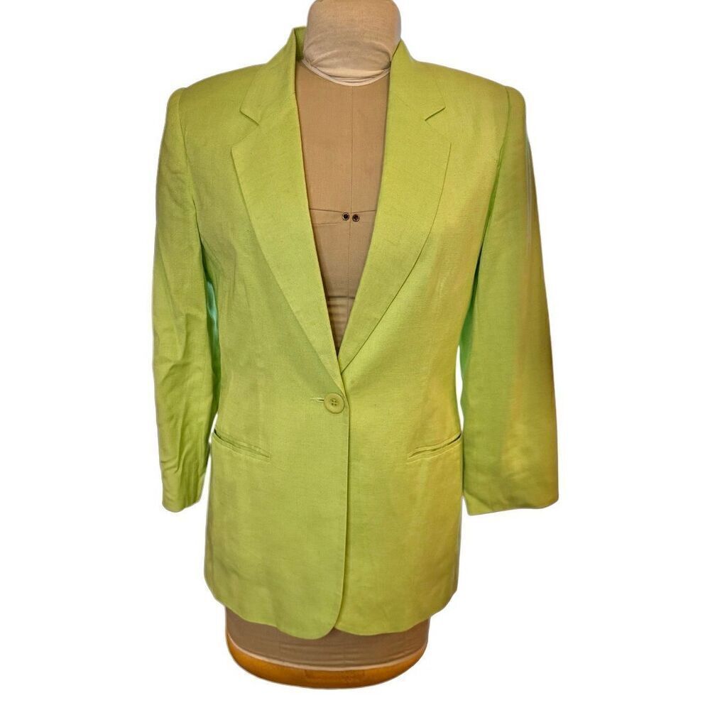 Requirements Linen Blend Single Button Blazer Sz. 8 Bright Green Office Professi